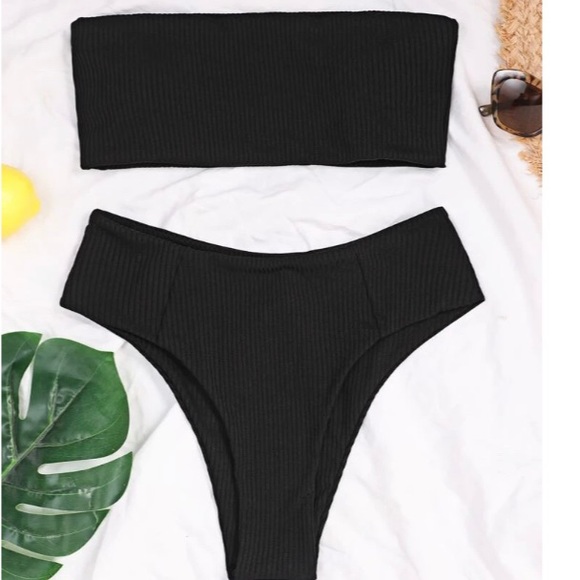 Bandeau high-waisted Crackle Fabric Bikini - Picture 2 of 4